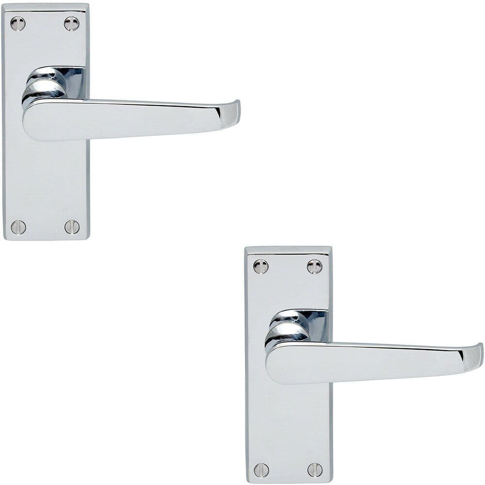 2x Straight Victorian Lever on Rectangular Latch Backplate Handle Chrome