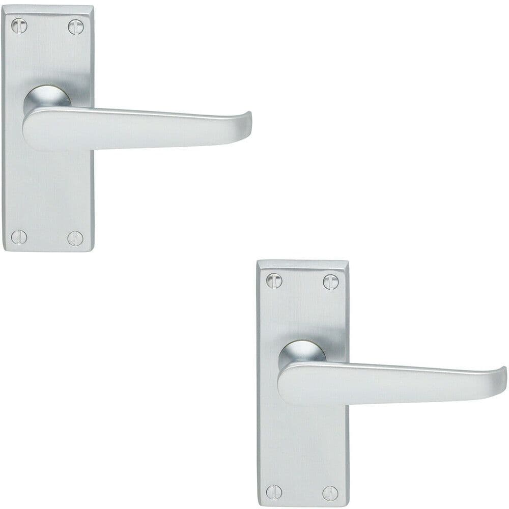 2x Straight Victorian Lever on Rectangular Latch Backplate Handle Satin Chrome