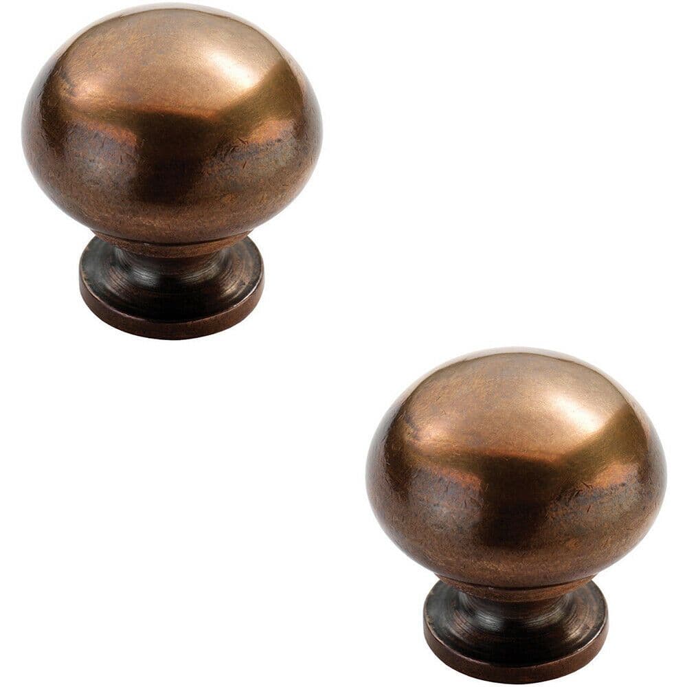 2x Mushroom Cupboard Door Knob 30mm Diameter Solid Cabinet Handle