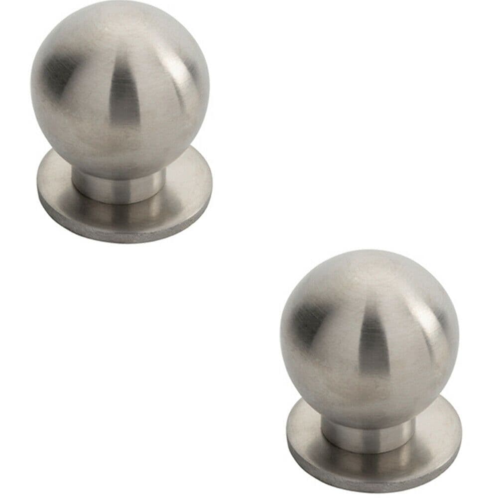 2x Small Solid Ball Cupboard Door Knob 30mm Dia Stainless Steel Cabinet Handle