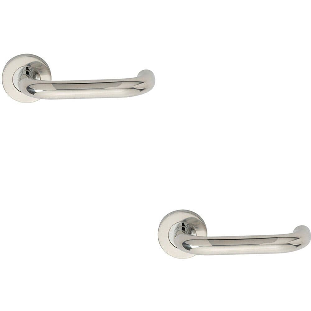 2x PAIR 19mm Round Bar Safety Handle on Round Rose Concealed Fix Polished Steel