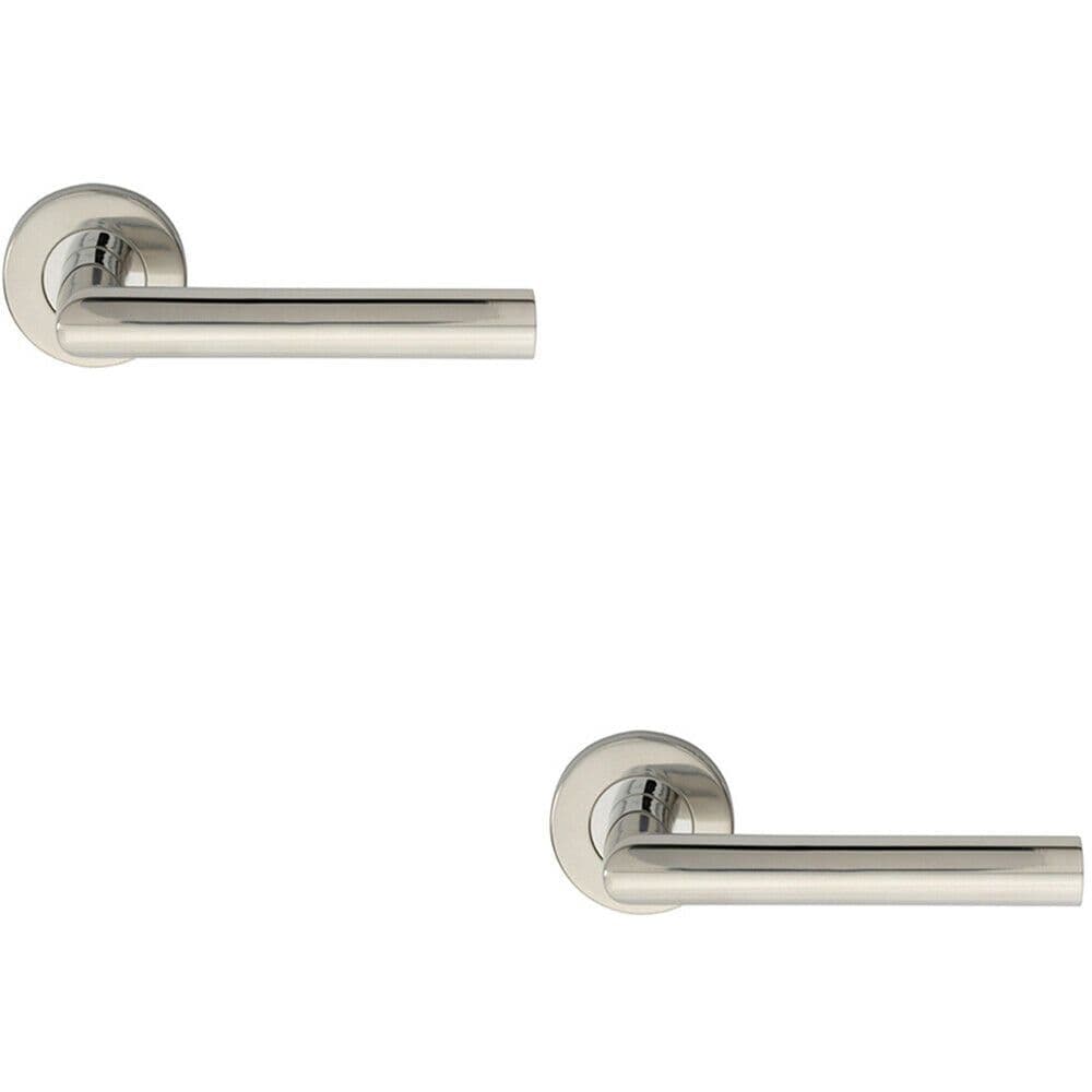 2x PAIR Straight Mitred Bar Handle on Round Rose Concealed Fix Polished Steel