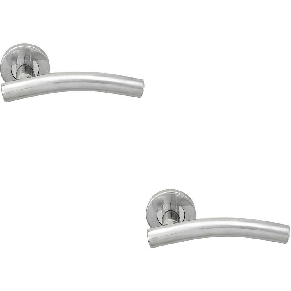 2x PAIR Arched Round Bar Handle on Round Rose Concealed Fix Polished Steel