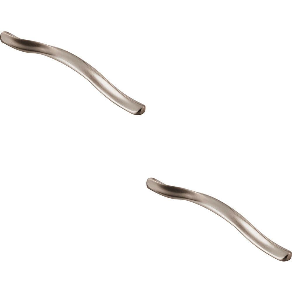 2x Curved Cupboard Pull Handle Ridge 192mm Fixing Centres Satin Nickel