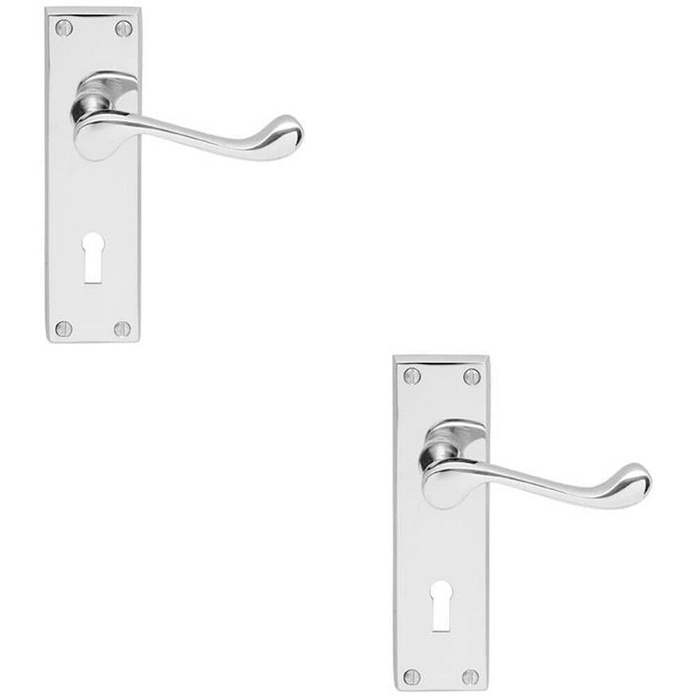 2x Victorian Scroll Lever on Rectangular Lock Backplate 155 x 41mm Chrome