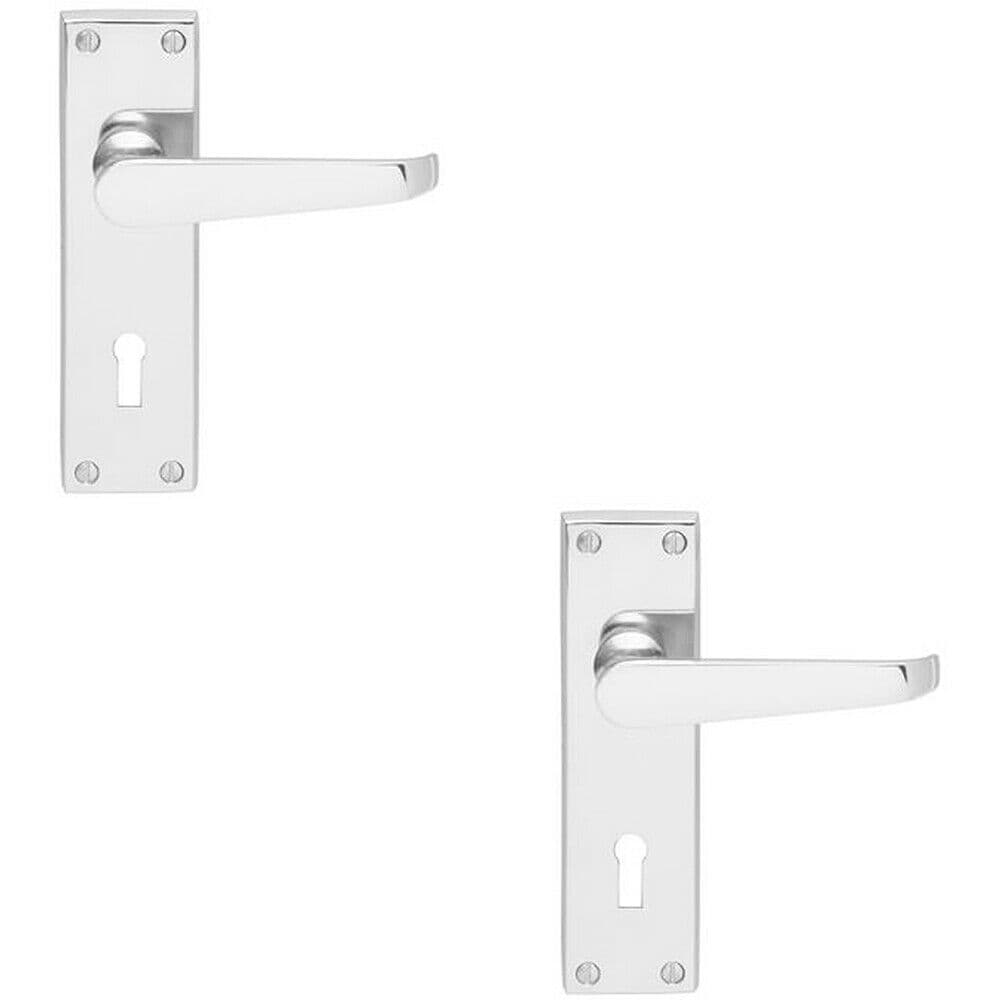 2x Victorian Flat Lever on Lock Backplate Handle 150 x 42mm Polished Chrome