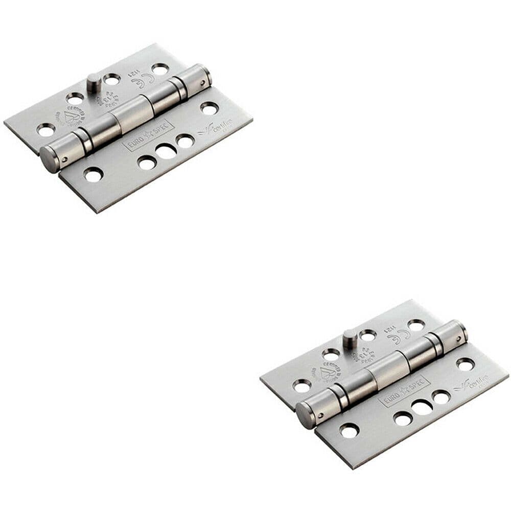 2x PAIR 102 x 76 x 3mm 13 Ball Bearing SECURITY Hinge Satin Stainless Steel