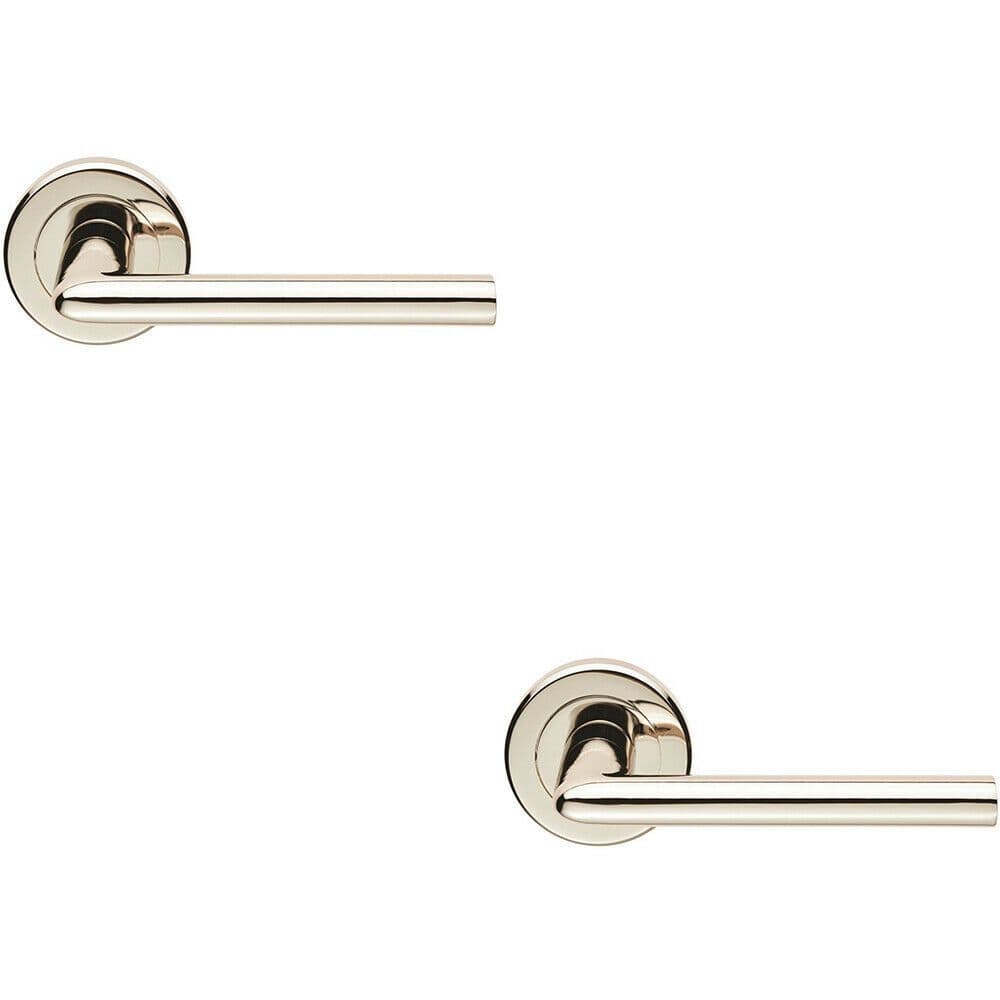 2x PAIR Slimline Straight Bar Lever on Round Rose Concealed Fix Polished Nickel