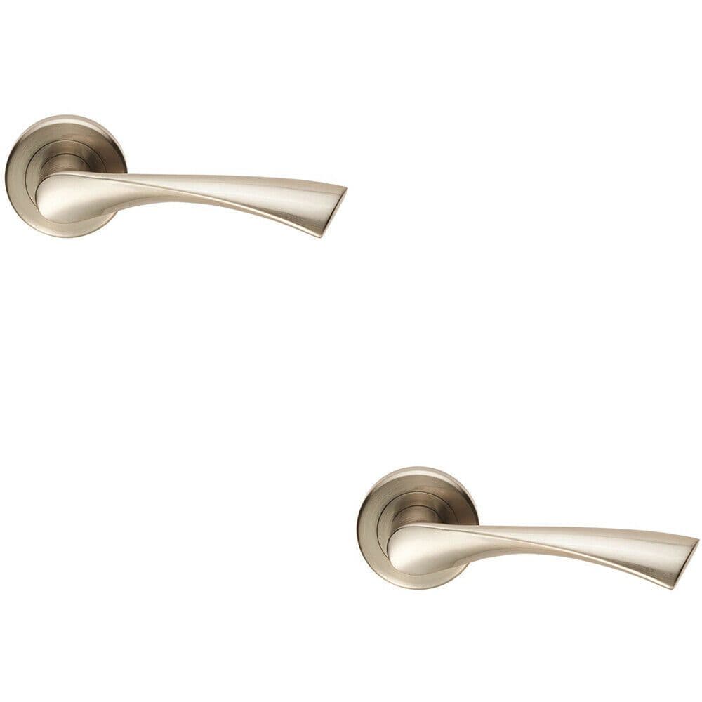 2x PAIR Angular Twisted Handle on Round Rose Concealed Fix Satin Nickel
