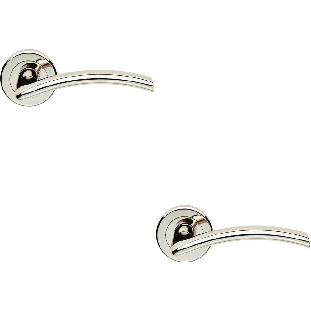 2x PAIR Flat Arched Style Handle on Round Rose Concealed Fix Polished Nickel