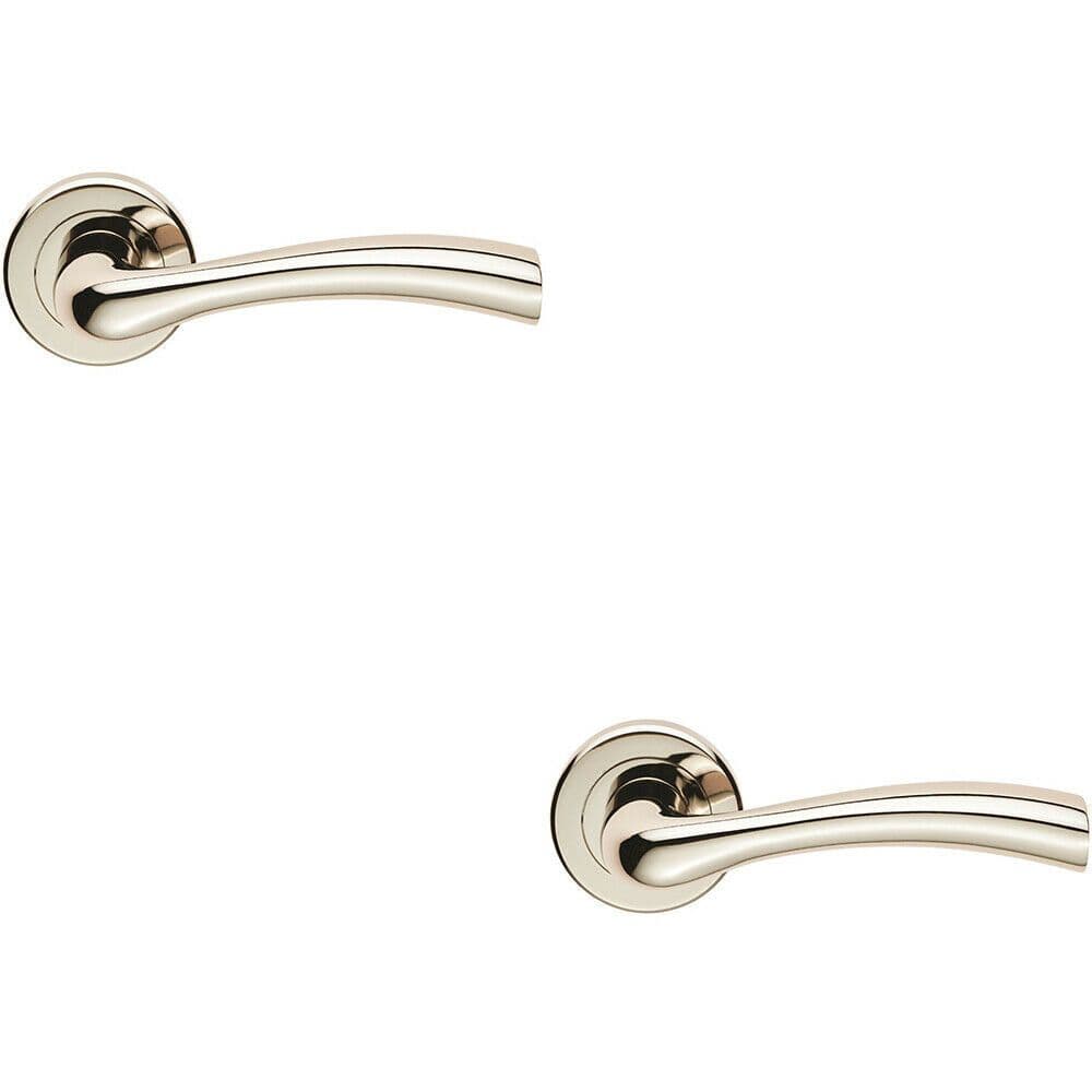 2x PAIR Curved Flowing Flared Handle Concealed Fix Round Rose Polished Nickel