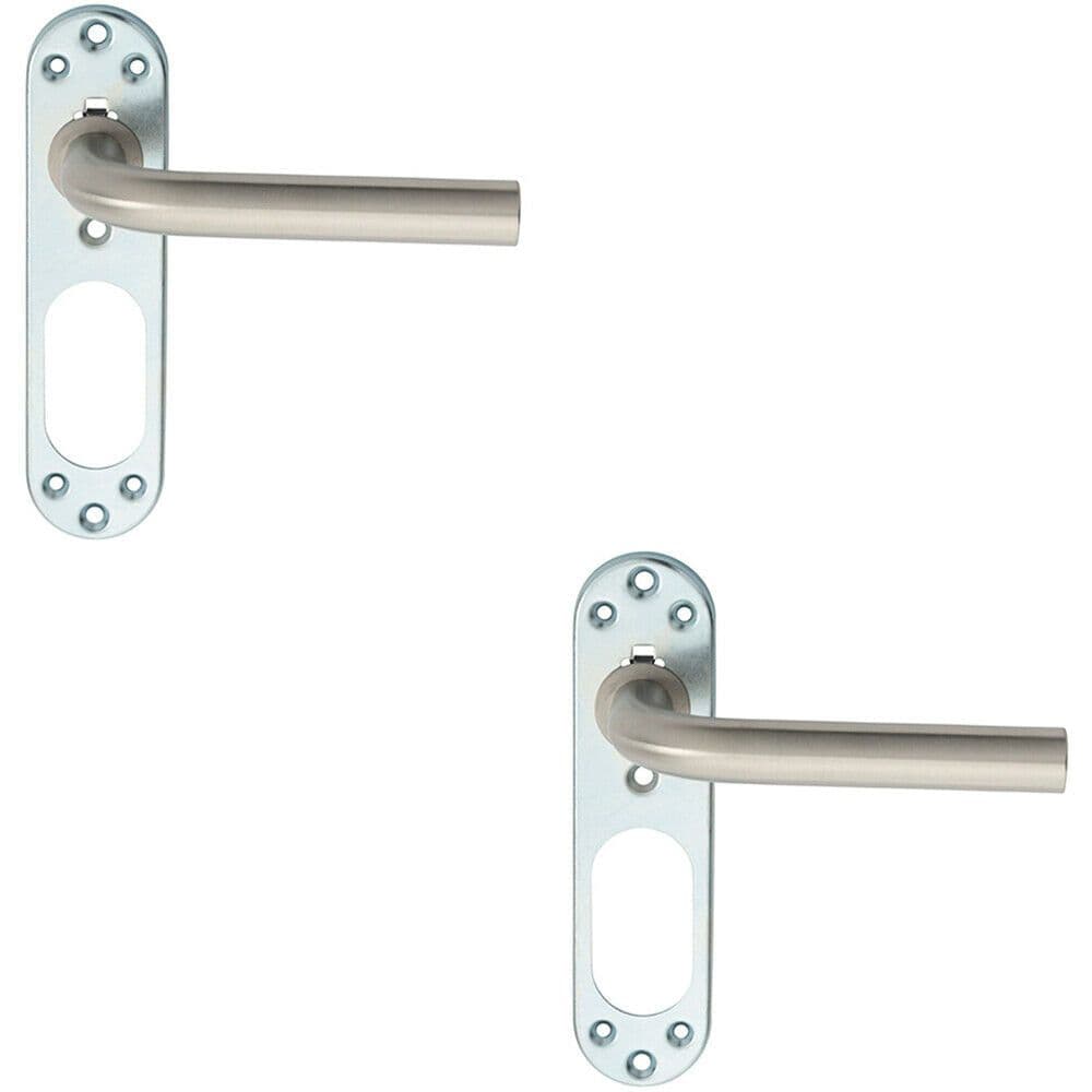 2x PAIR Straight Lever on Steel Inner Backplate 168mm Door Handle Satin Steel
