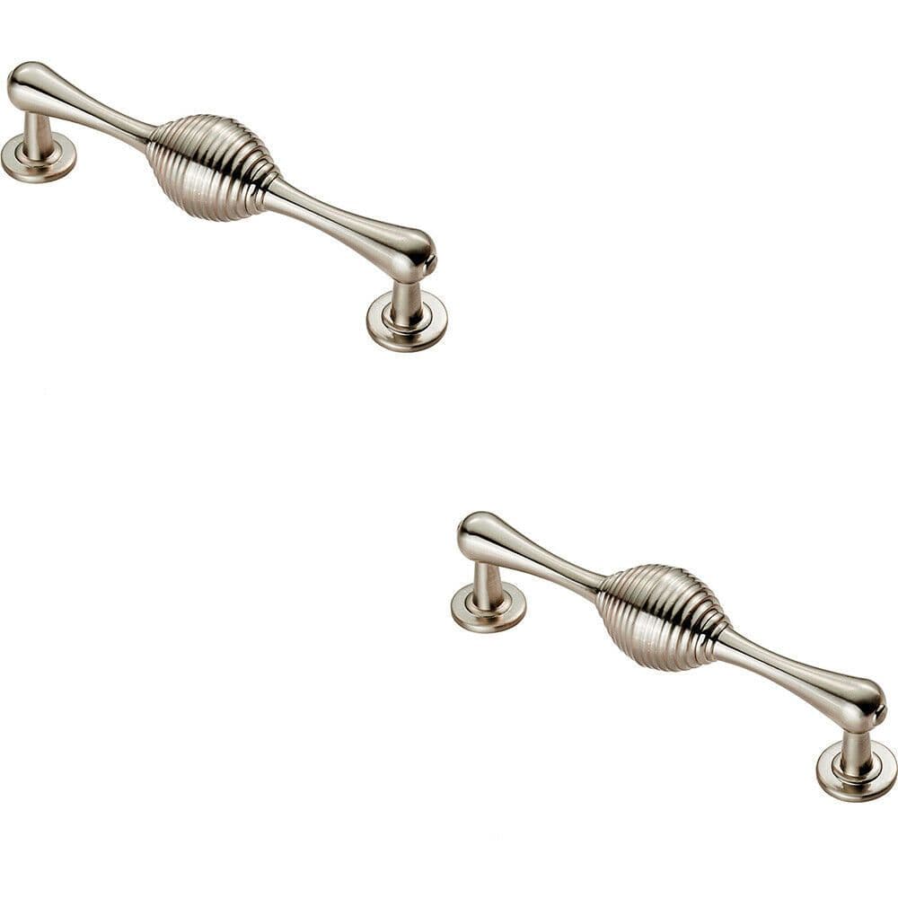 2x Reeded Beehive Handle on Round Stem 128mm Fixing Centres Nickel