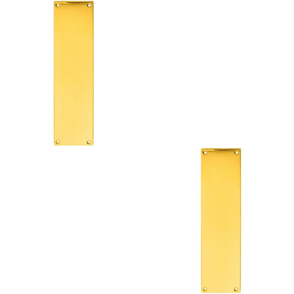 2x Plain Victorian Door Finger Plate 298 x 73mm Polished Brass Push Plate