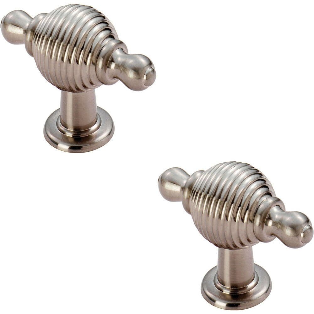 2x Reeded Beehive Style Cabinet Door Knob Finials 26mm Dia Nickel