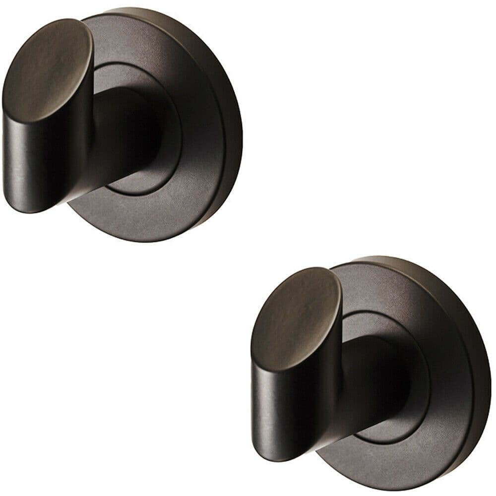 2x Single Bathroom Robe Hook on Concealed Fix Rose 44.5mm Proj Matt