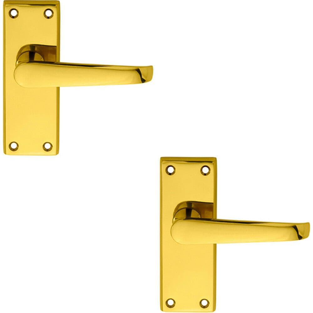 2x PAIR Straight Handle on Short Latch Backplate 118 x 42mm Polished Brass