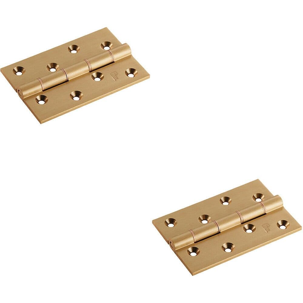 2x PAIR 102 x 67 x 4mm Brass Washered Butt Hinge Satin Brass Internal Door