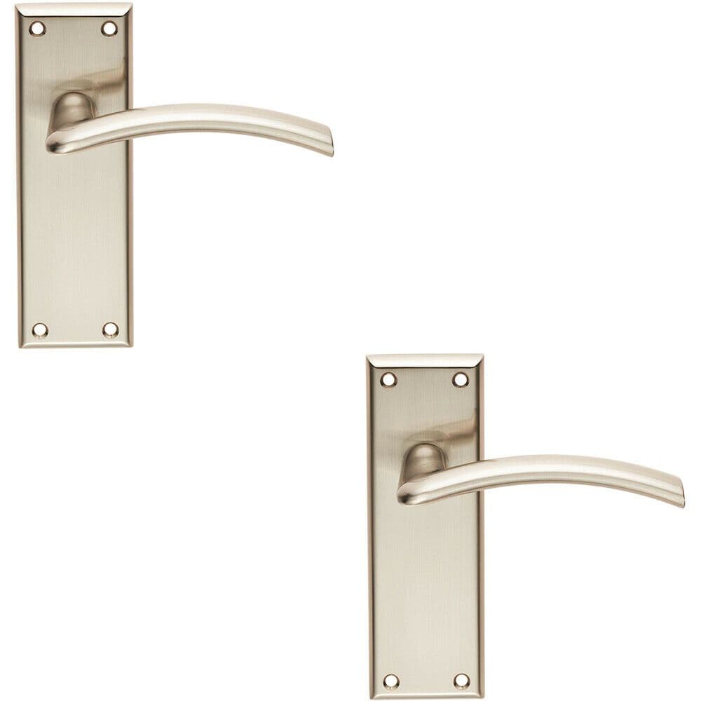 2x PAIR Arched Lever on Latch Backplate Door Handle 150 x 50mm Satin Nickel