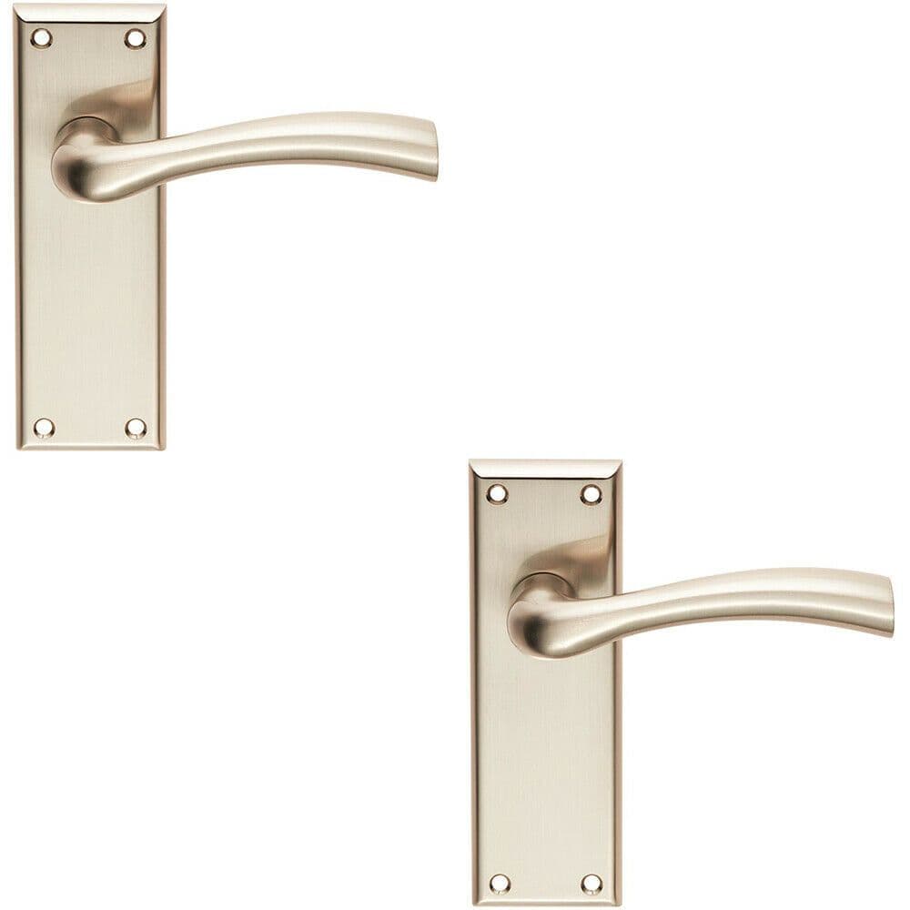 2x Chunky Curved Tapered Handle on Latch Backplate 150 x 50mm Satin Nickel