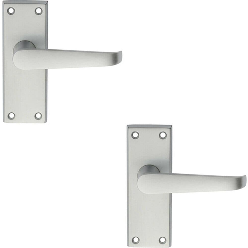 2x PAIR Straight Handle on Short Latch Backplate 118 x 42mm Satin Chrome