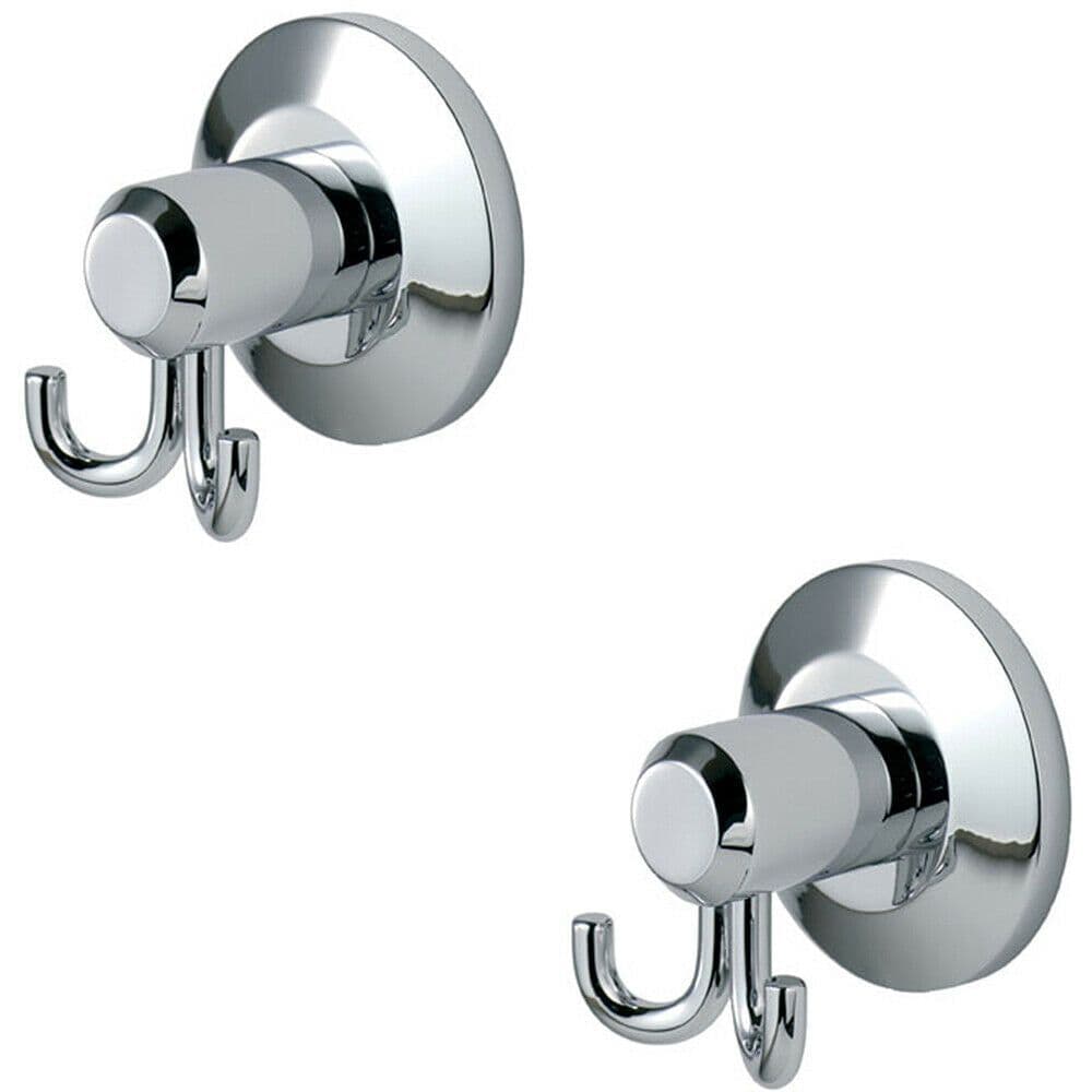 2x Twin Bathroom Robe Hook on Concealed Fix 57mm Projection Polished Chrome