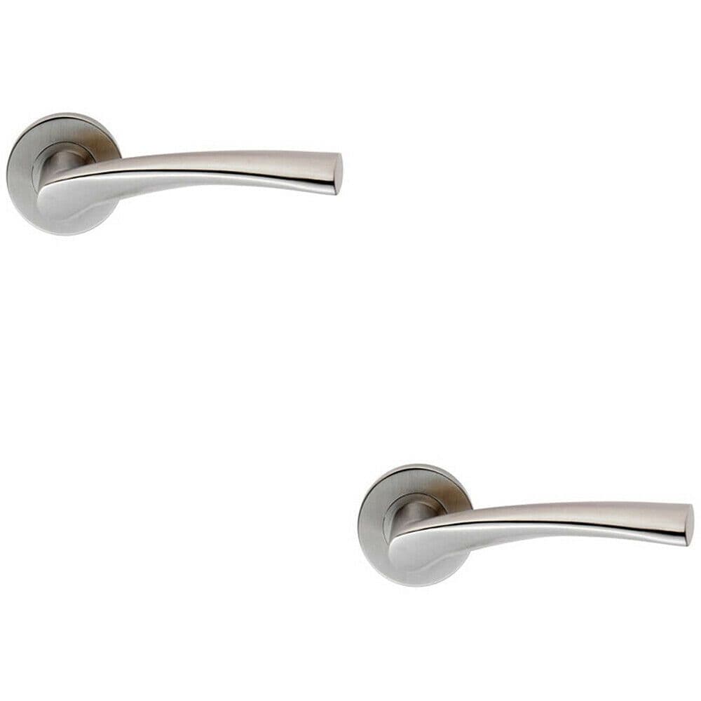 2x PAIR Twisted Angular Design Handle on Round Rose Concealed Fix Satin Steel