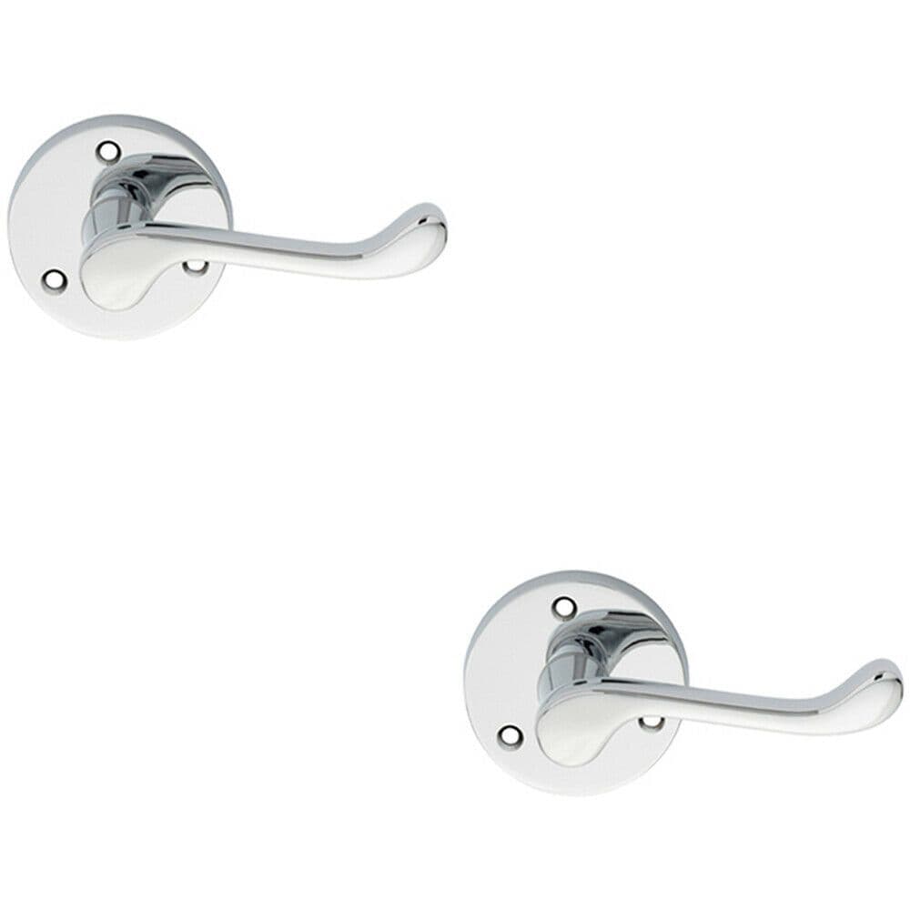 2x PAIR Victorian Scroll Lever on 58mm Round Polished Chrome Door Handle