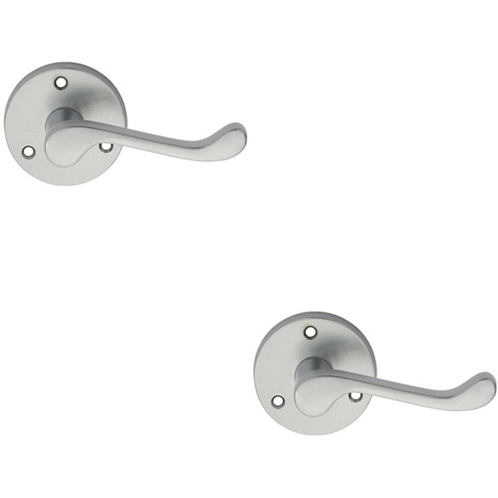 2x PAIR Victorian Scroll Lever on 58mm Round Satin Chrome Door Handle
