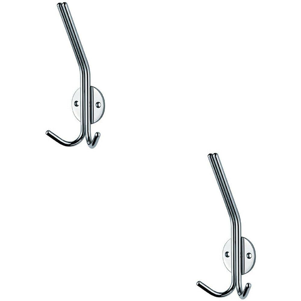 2x Slimline Hat & Double Coat Hook 35mm Projection Bright Stainless Steel