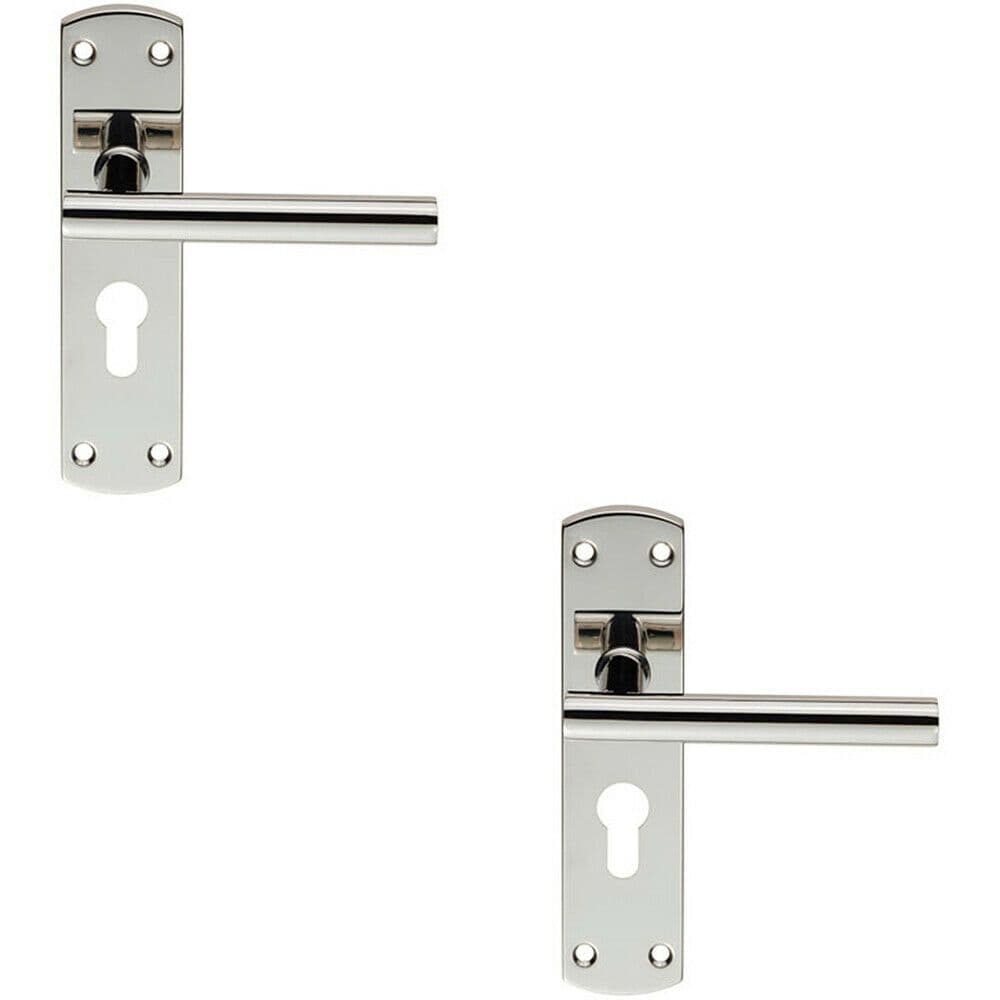 2x Mitred T Bar Lever Door Handle on Euro Lock Backplate 172 x 44mm Steel