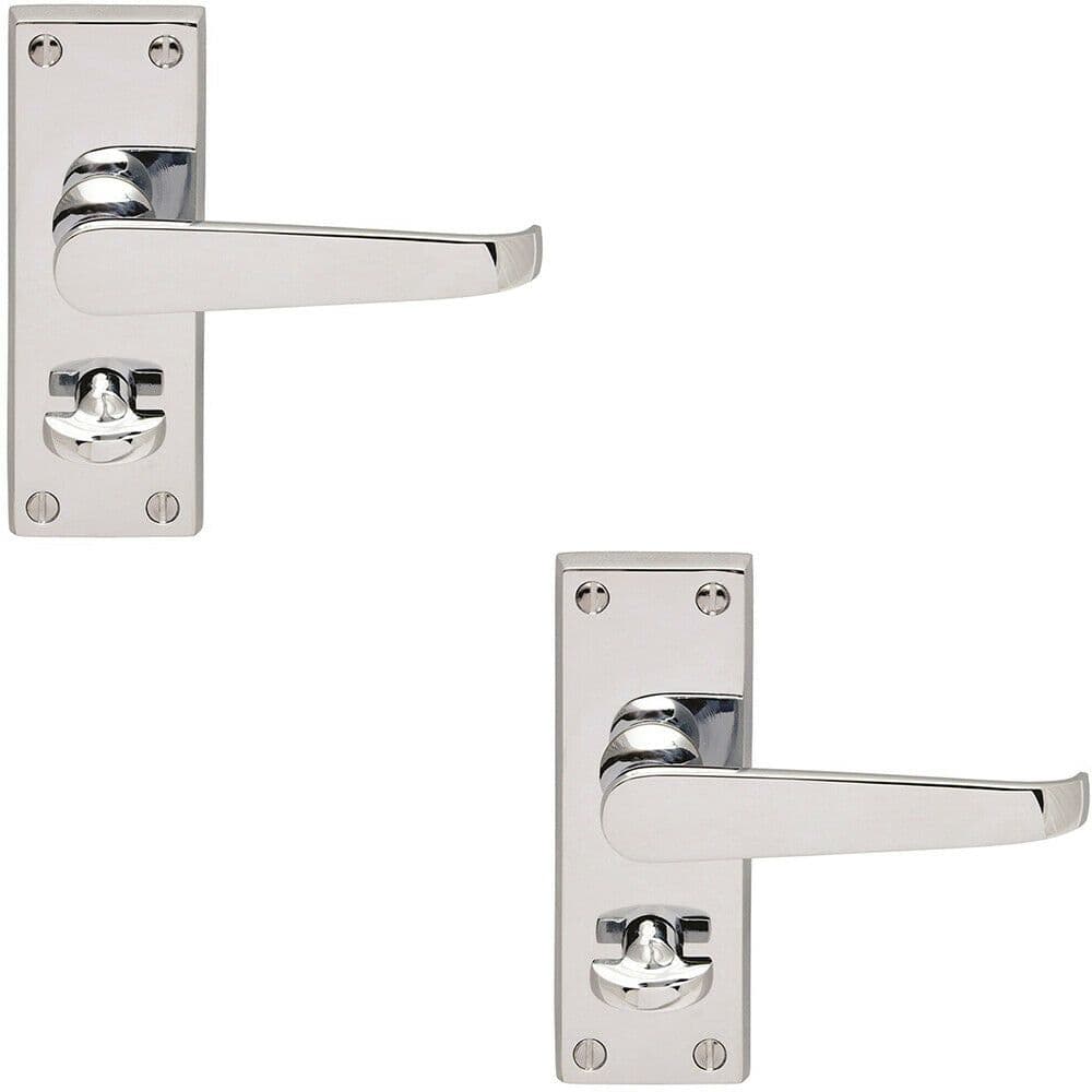 2x Straight Victorian Handle on Rectangular Bathroom Backplate Polished Chrome