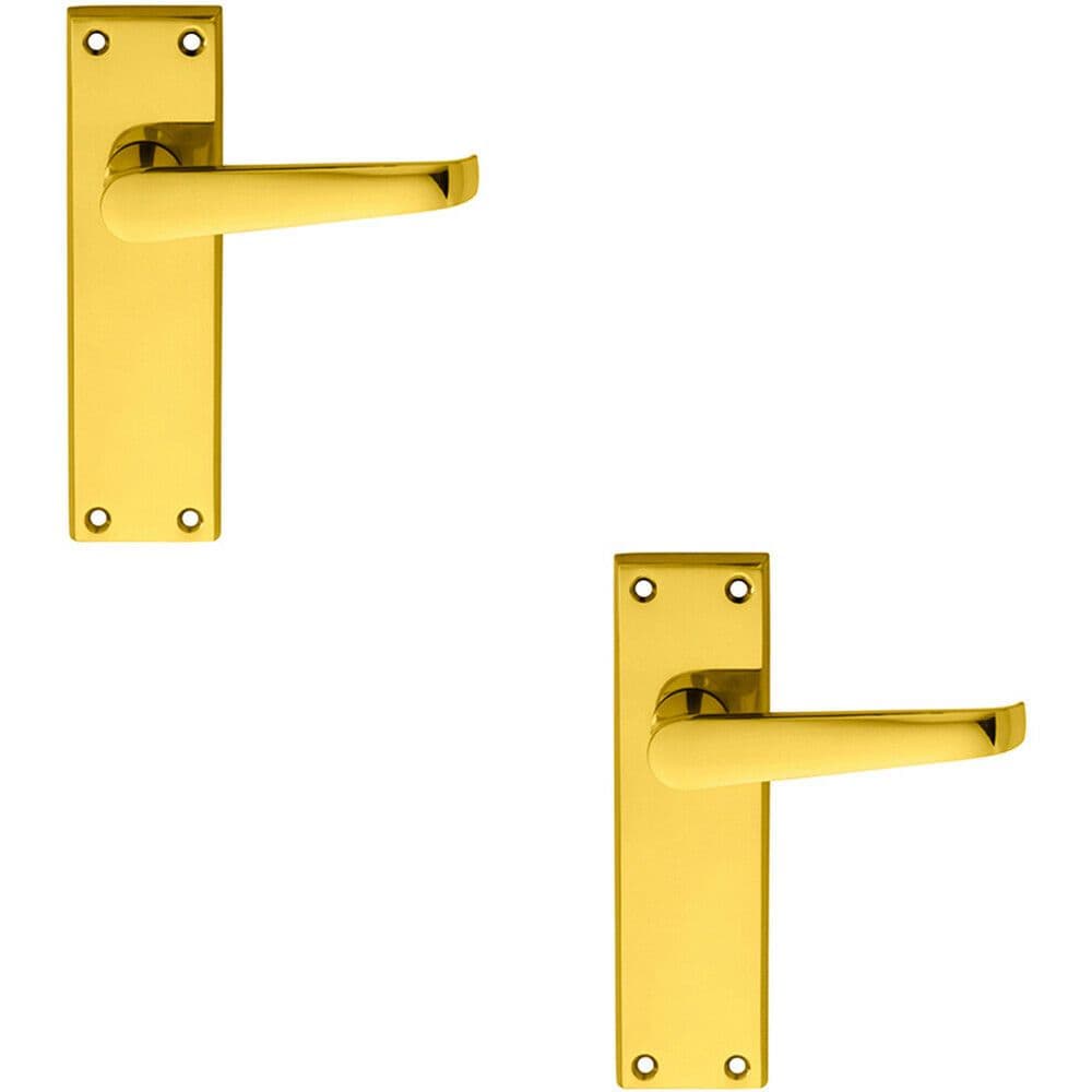 2x PAIR Straight Victorian Handle on Sweedor Latch Backplate 150 x 43mm Brass