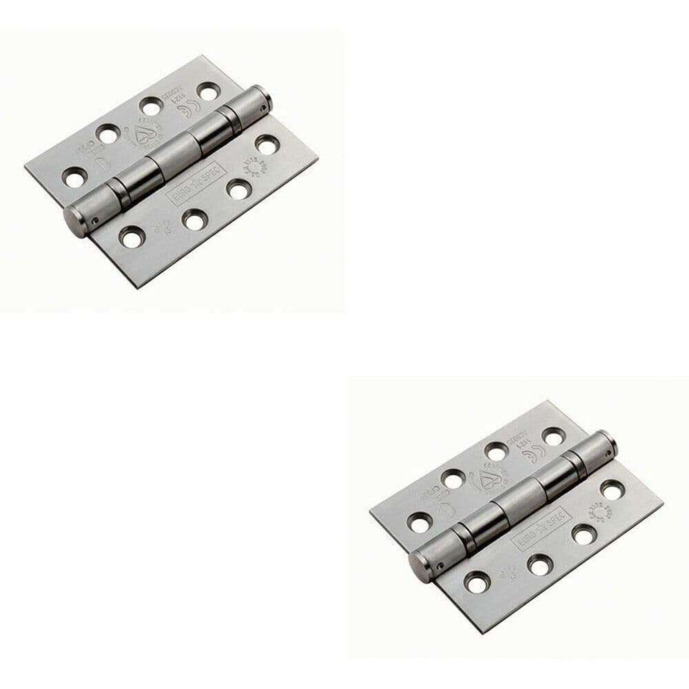 2x PAIR 102 x 76 x 3mm Ball Bearing Hinge Satin Stainless Steel Interior Door