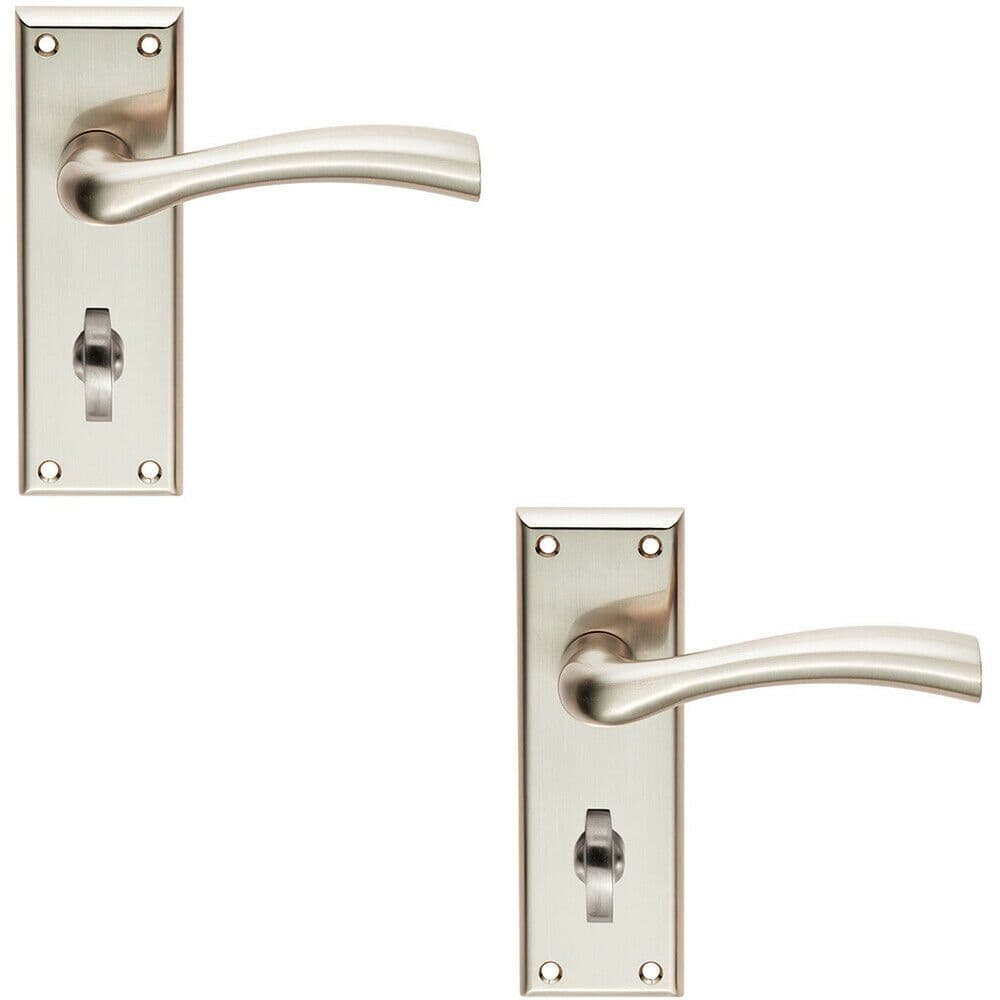 2x Chunky Curved Tapered Handle on Bathroom Backplate 150 x 50mm Satin Nickel