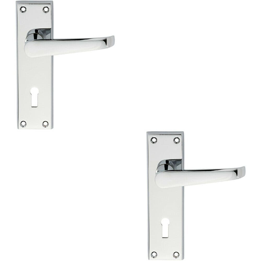2x PAIR Straight Victorian Handle on Lock Backplate 150 x 43mm Polished Chrome