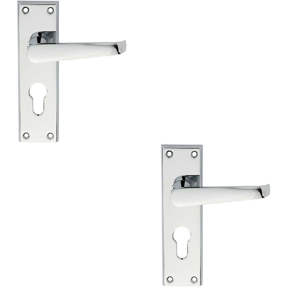 2x PAIR Straight Victorian Lever on Euro Lock Backplate 150 x 43mm Chrome