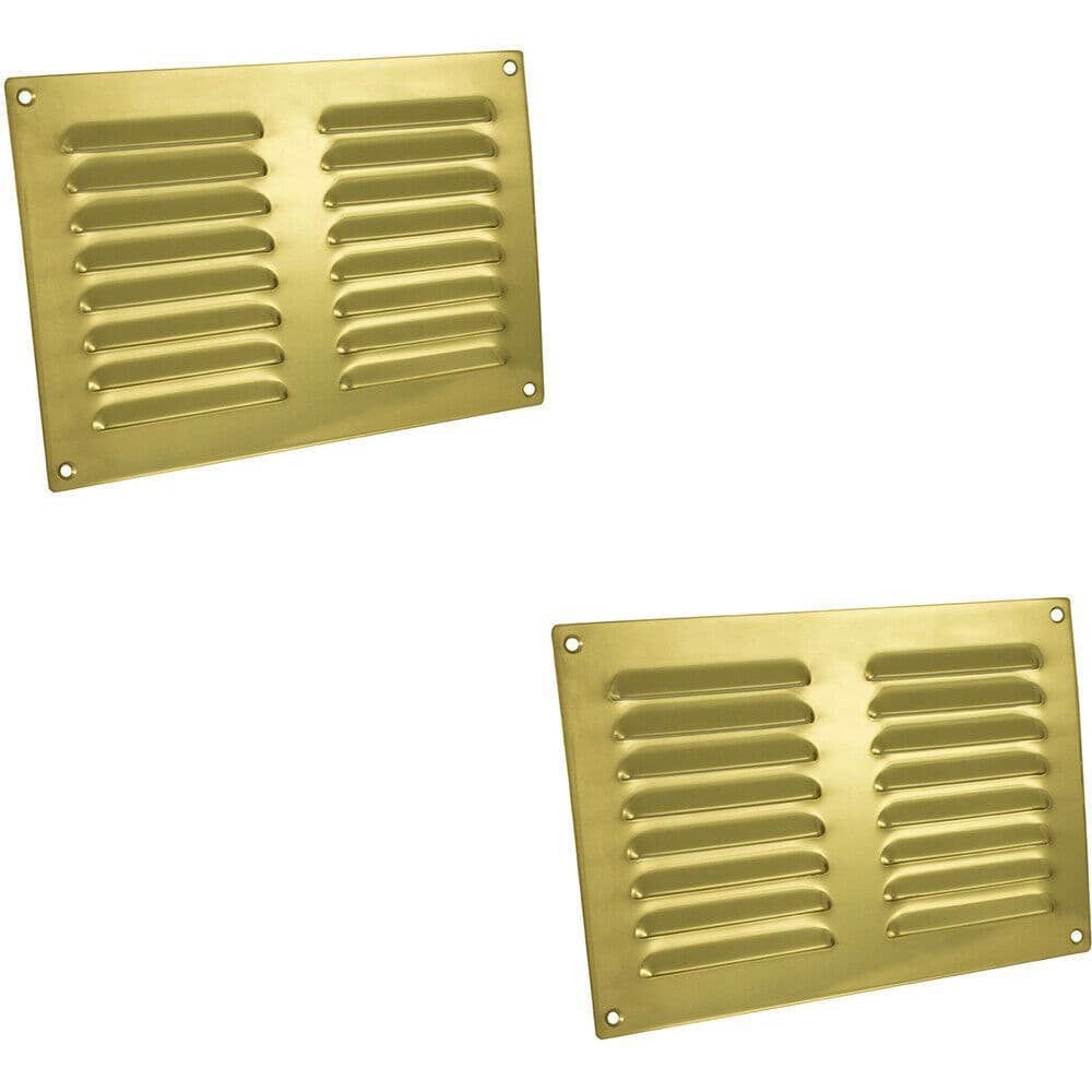 2x 242 x 165mm Hooded Louvre Airflow Vent Polished Brass Internal Door Plate