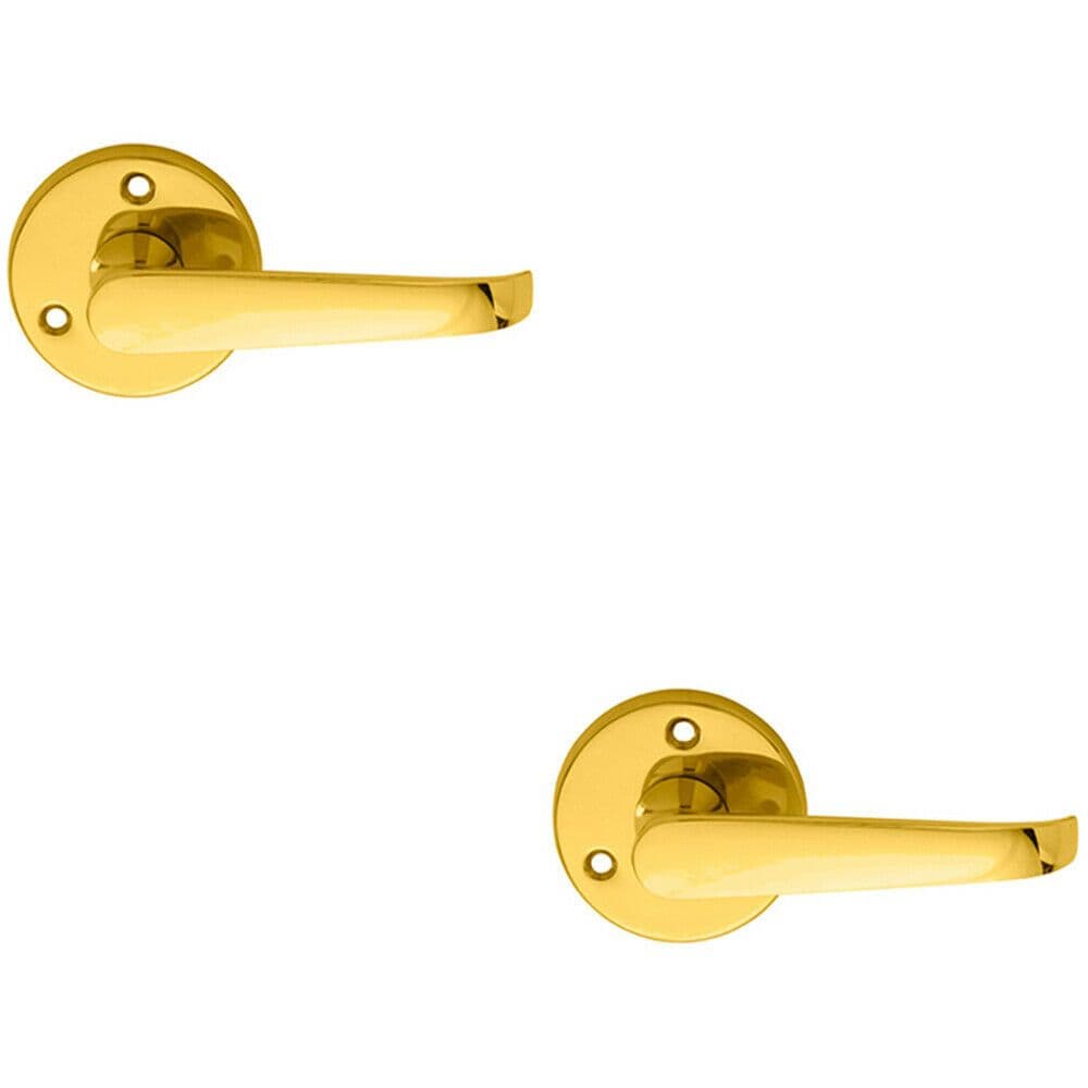 2x PAIR Victorian Straight Shaped Lever on 59mm Round Polished Brass Handle