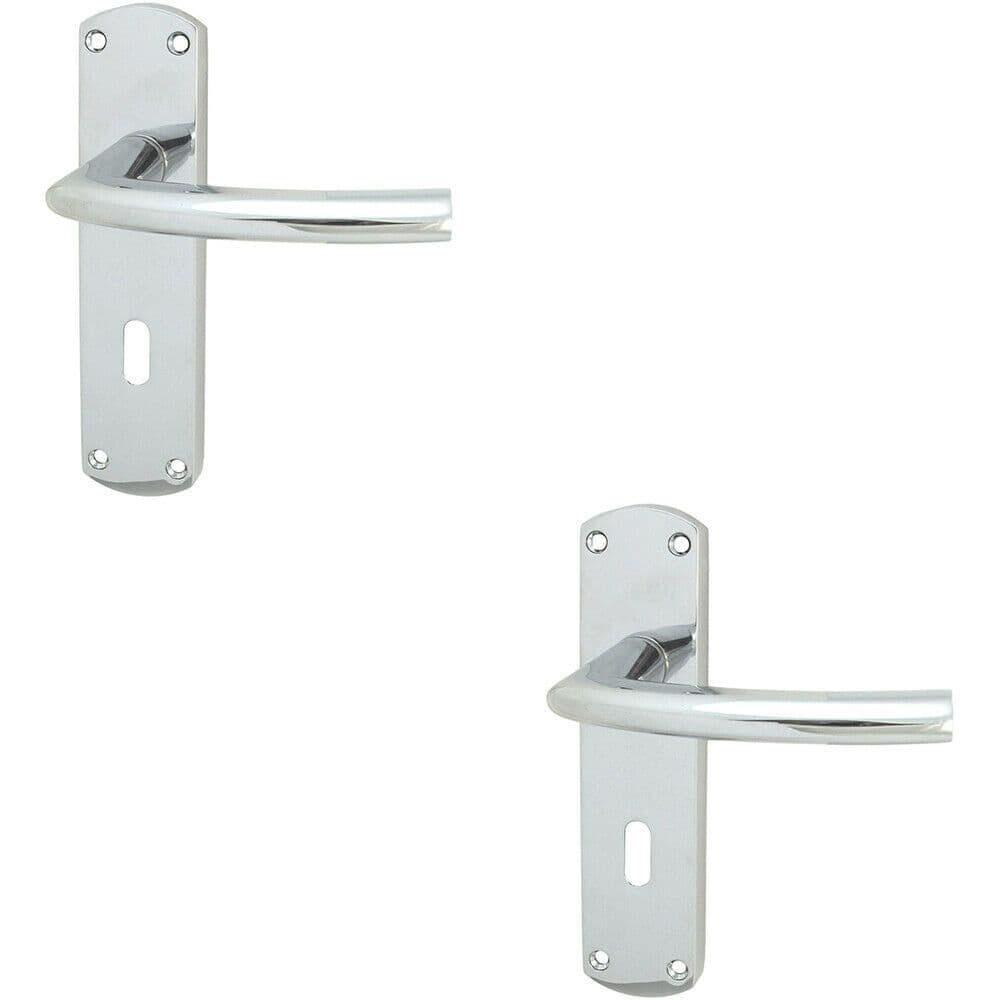 2x Curved Bar Lever on Lock Backplate Oval Profile 170 x 42mm Polished Chrome