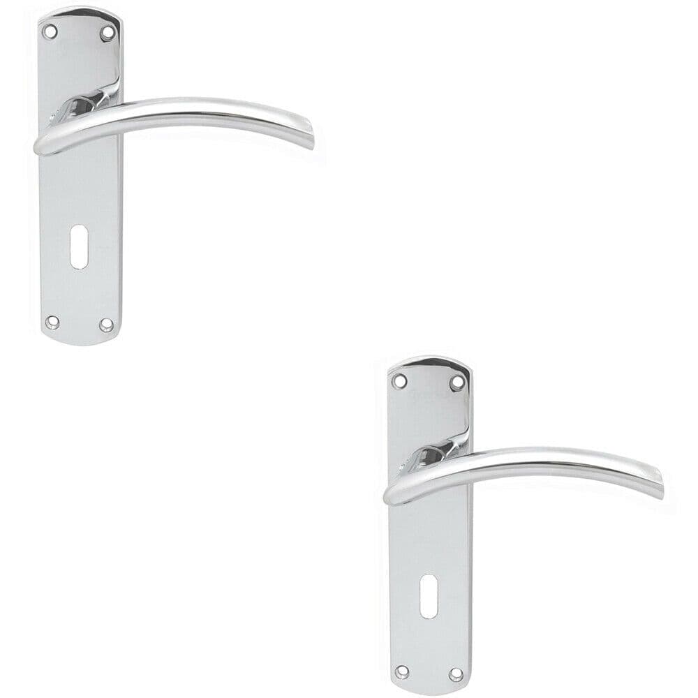 2x Arched Lever on Lock Backplate Door Handle 170 x 42mm Polished Chrome