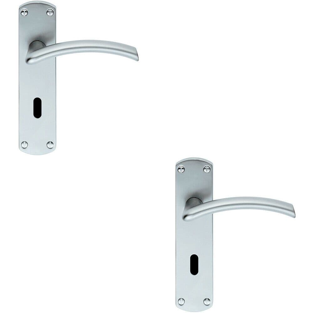 2x PAIR Arched Lever on Lock Backplate Door Handle 170 x 42mm Satin Chrome