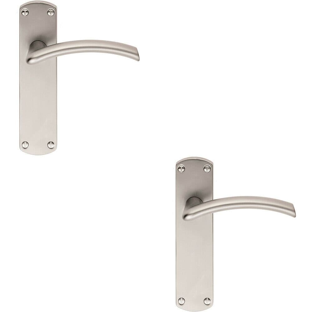 2x Arched Lever on Latch Backplate Door Handle 170 x 42mm Satin Chrome