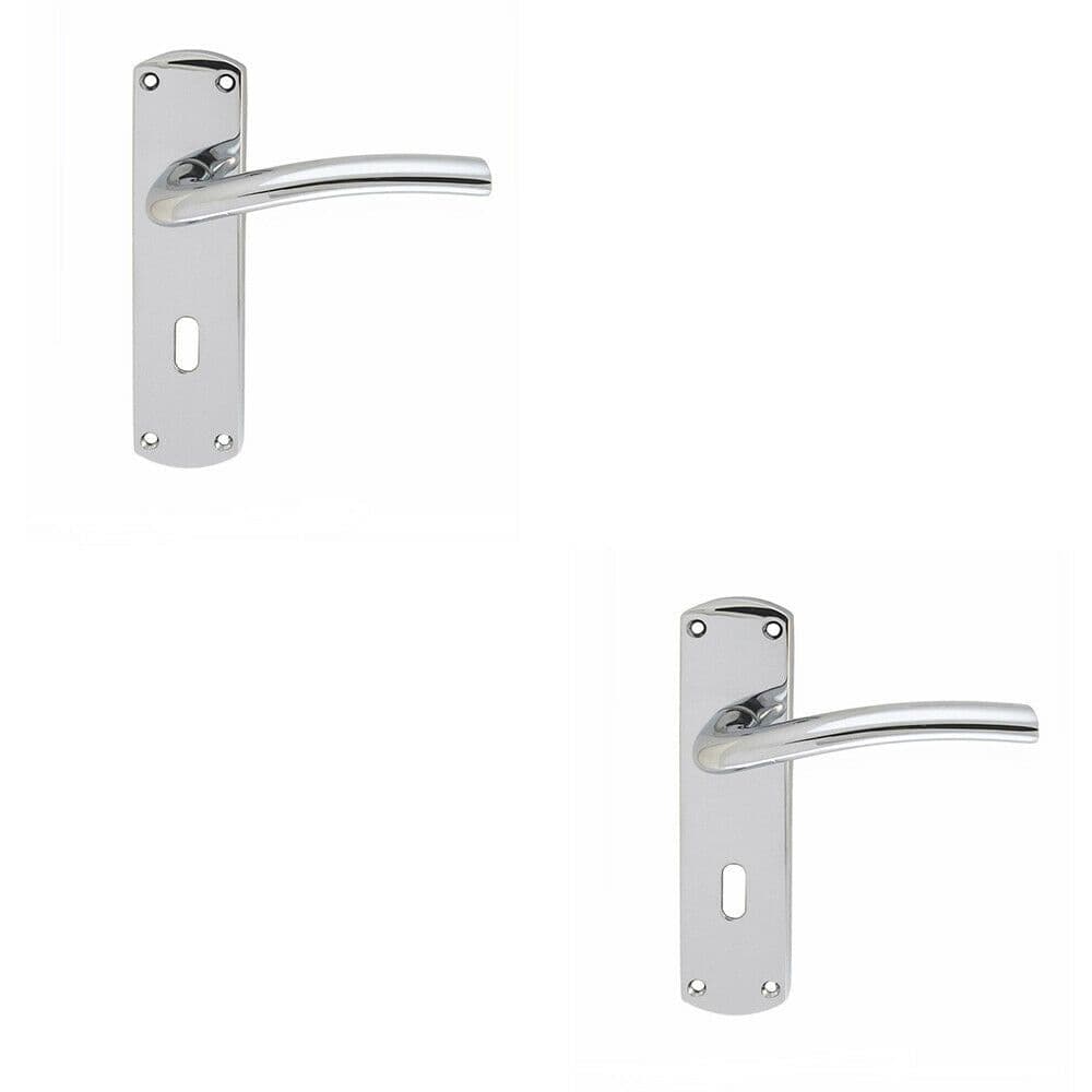 2x Rounded Curved Bar Handle on Lock Backplate 170 x 42mm Polished Chrome