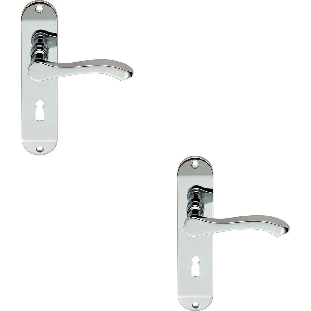 2x PAIR Scroll Lever Door Handle on Lock Backplate 180 x 40mm Polished Chrome