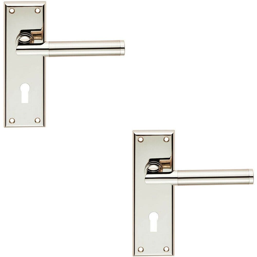 2x Round Bar Section Handle on Lock Backplate 150 x 50mm Polished Satin Nickel
