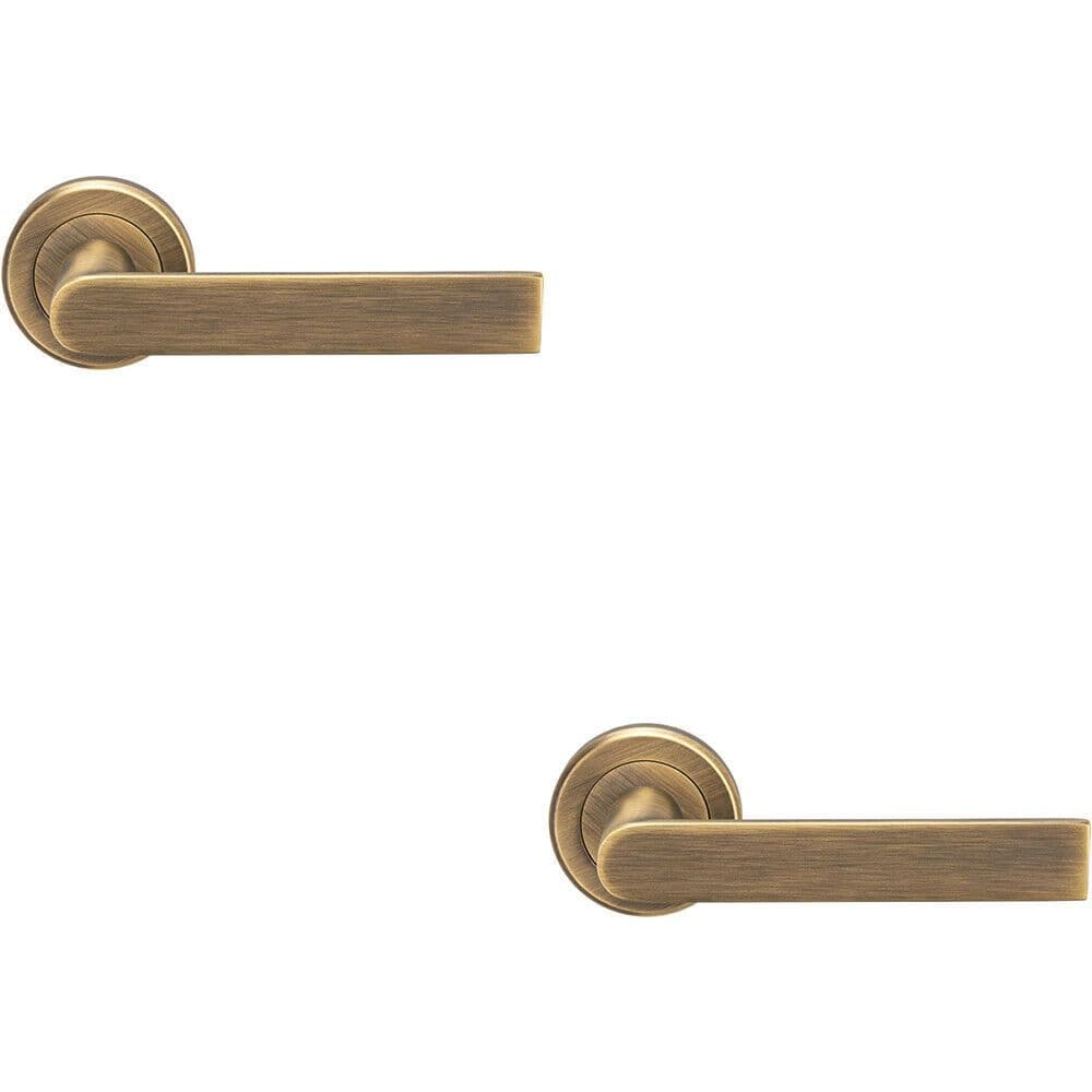 2x PAIR Flat Rectangular Bar Handle on Round Concealed Fix Antique Brass
