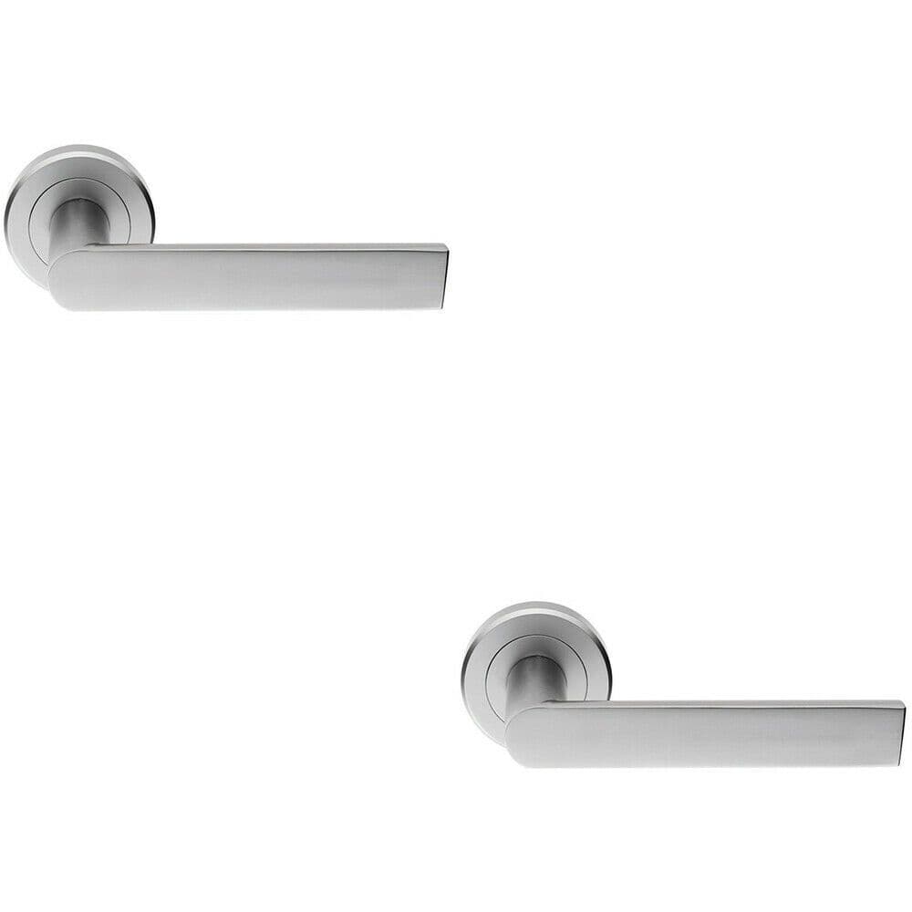2x PAIR Flat Rectangular Bar Handle on Round Concealed Fix Satin Chrome