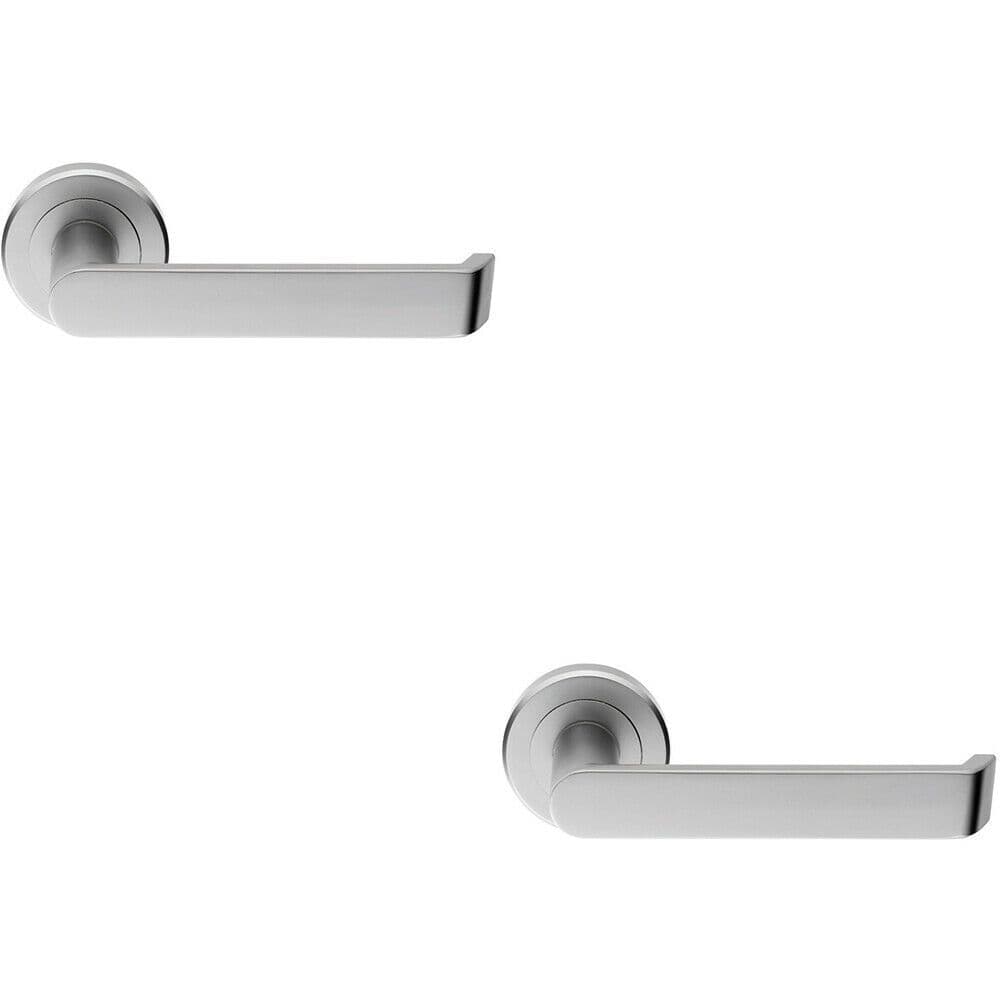 2x PAIR Flat Faced Lever on Round Chamfered Edge Concealed Fix Satin Chrome