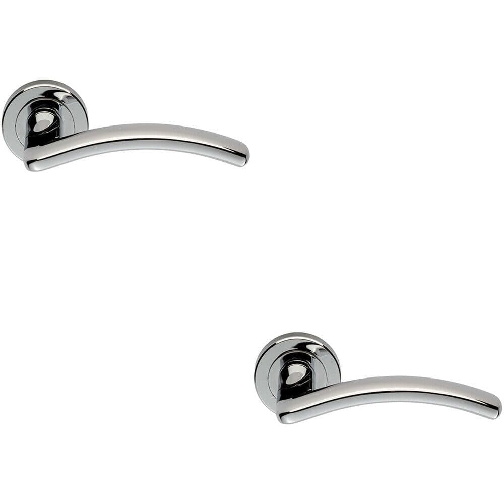 2x PAIR Oval Shape Arched Bar Lever on Round Rose Concealed Fix Polished Chrome